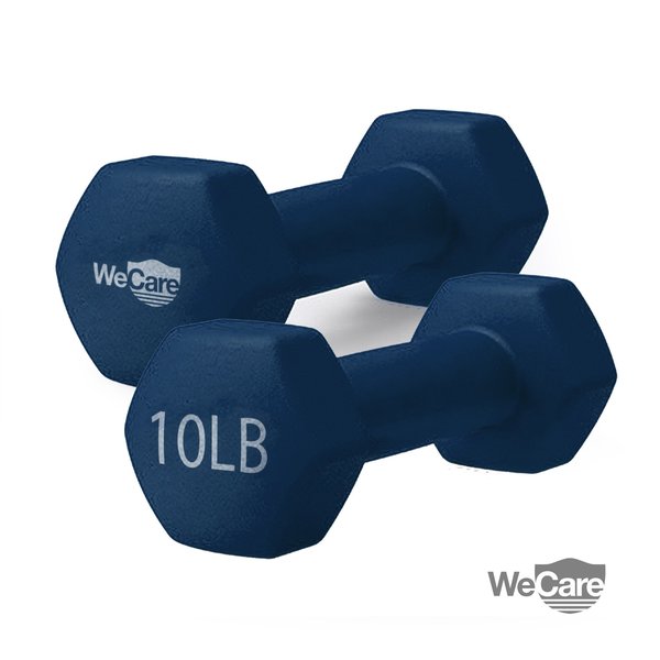 Wecare Fitness Neoprene Coated 10 Lbs Dumbbells for Non-Slip Grip, Set of Two, Blue, 2PK WC-2P-10LB-BL